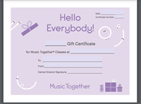 MTMT Gift Certificate for 10 Week Session for 1 Child New Family