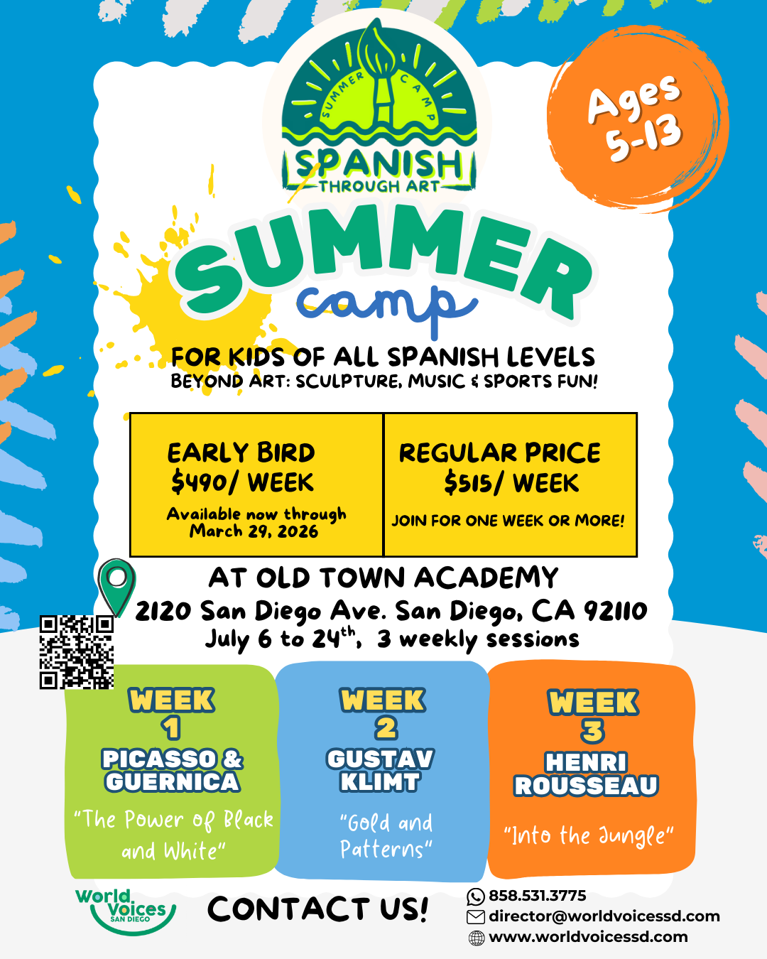 Spanish Through Art Summer Camp 2026 Flyer