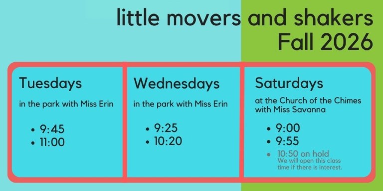 Schedule: Tues: 9:45 & 11:00; Weds: 9:25 & 10:20; Sat: 9:00. 9:55 (10:50 on hold)