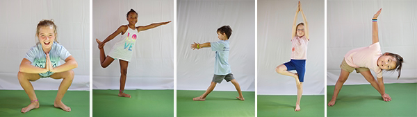 collage of children practicing yoga