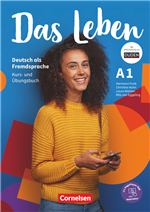 Cover of the course book Das Leben A1 showing a woman holding a cellphone.