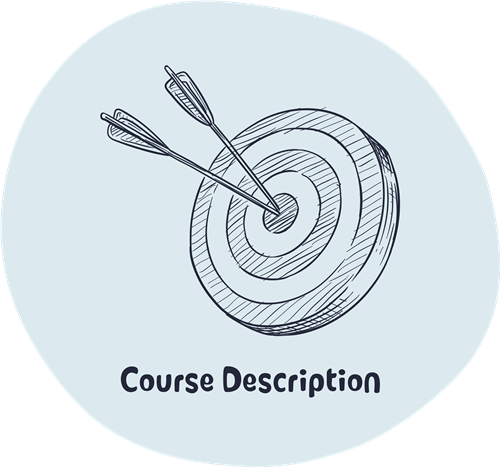 "Illustration of two arrows hitting the center of a target, symbolizing focus and accuracy, with the text 'Course Description' written below."